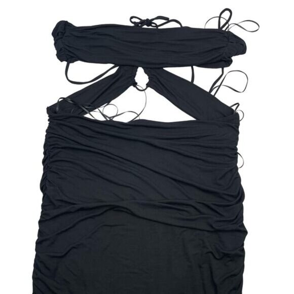 ANTHROPOLOGIE Cut Out Ruched Black Halter Neck Dress Sz XS - Picture 3 of 3